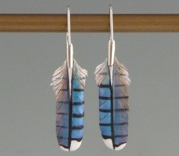 Victoria Elledge - Leather Blue Jay Tail Feather Earrings